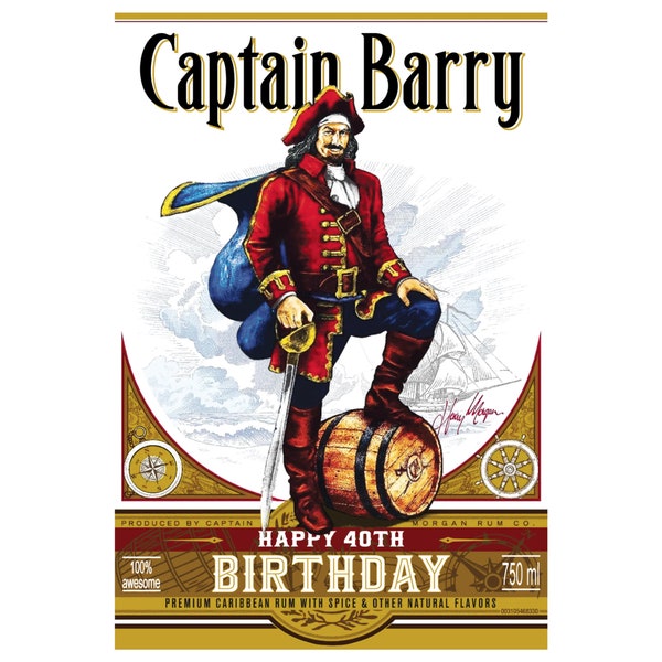 Kundenspezifisches Captain Morgan Spiced Rum personalisiertes Etikett - 3 & 1 Liter, 750 ml oder 700 ml Flasche - Personalisiertes druckbares realistisches Etiketten-Download