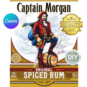 Custom Captain Morgan Spiced Rum Personalized Label - 700 ml bottle - Printable Realistic Label Download, Canva Self Edit Template