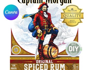 Custom Captain Morgan Spiced Rum Label: Printable Canva Template (700 ml) (Digital Download)