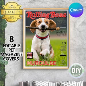 Paquete de 8 plantillas de Canva para portadas de revistas de mascotas, pósteres de revistas, manualidades para niños, retratos de mascotas personalizados, impresiones de perros y gatos personalizadas