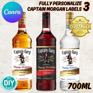 3 New Captain Morgan 700ml Canva Template Bundle Custom Label, Spiced Gold, Dark Rum, White Rum, Editable Personalized Birthday Party Label