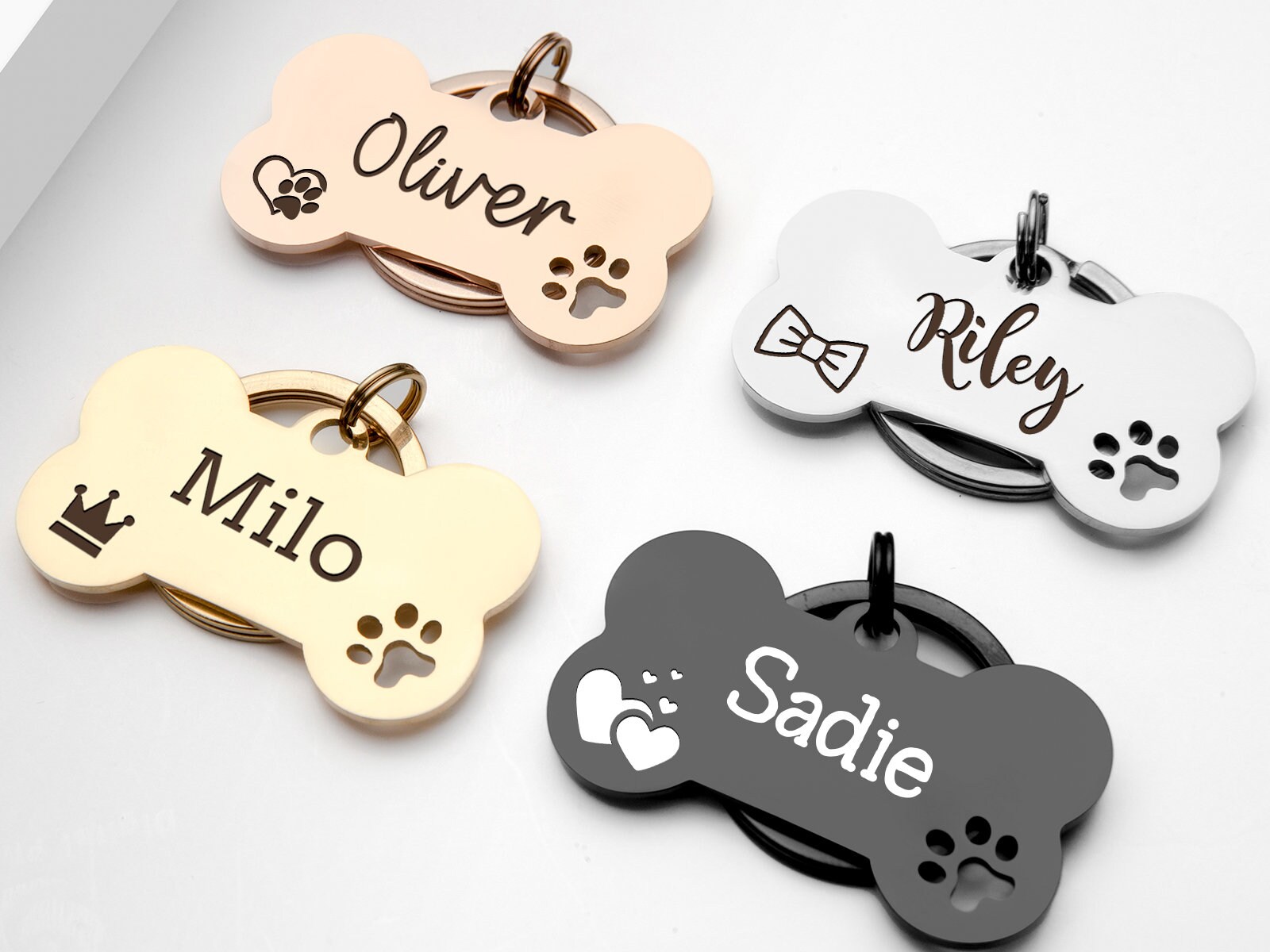 Besufy Pet Dog Tag Bone Shape Dog Tag Metal Ring Engraved ID Name Collar  Pendant Nameplate 