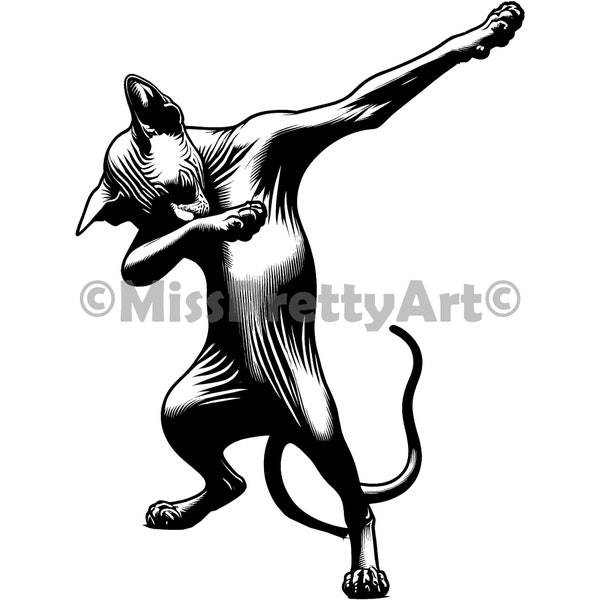 dabbing Peterbald cat Svg , Dxf, Png, Eps high quality design - instant digital downloads