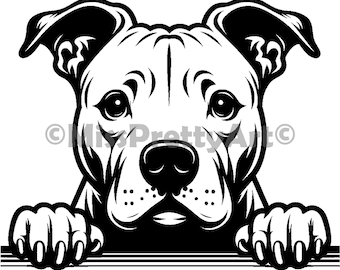 Peeking smart Pitbull dog design Svg , Dxf, Png, Eps high quality design - instant digital downloads
