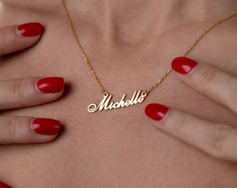 Personalisierte 14K Gold Namenskette, Benutzerdefinierte Massivgold Halskette, Muttertagsschmuck, handgemachtes Geschenk für Frauen, Muttergeschenke, Geschenk für sie