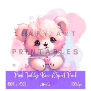 Cute Pink Teddy Bear Clipart Pack, 12 High Quality JPGs, Commercial License Clipart
