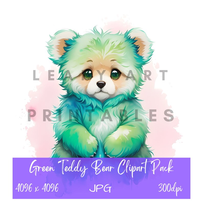 Cute Green Teddy Bear Clipart Pack 10 High Quality Jpgs - Etsy
