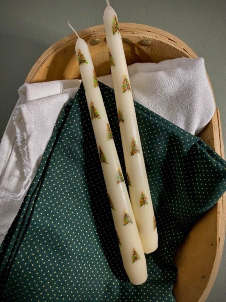 Hand Painted Christmas Tree Candle Taper Candles / Christmas Candles