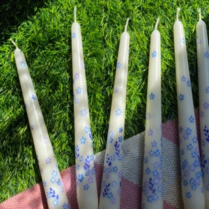Hand painted Forget-Me-Not dinner candle - Summer Collection / taper candles / wedding candles / Floral home decor / Unique gift
