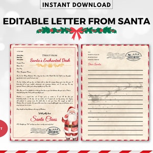 Carta personalizada editable de Papá Noel, Carta editable de Papá Noel, Regalo de Navidad para niños, Carta de correo de Papá Noel, PDF imprimible