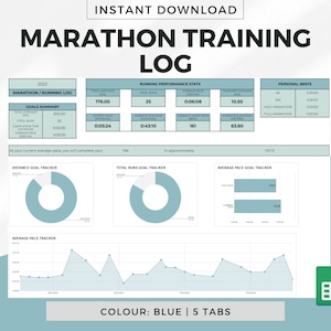 Marathon Training Log Spreadsheet for Google Sheets - Teal, Running Log, Running Template, Running Spreadsheet, Run Tracker