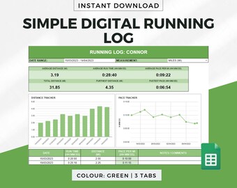 SIMPLE Digital Running Log Template for Google Sheets - Green, Running Template, Marathon Log, Running Spreadsheet