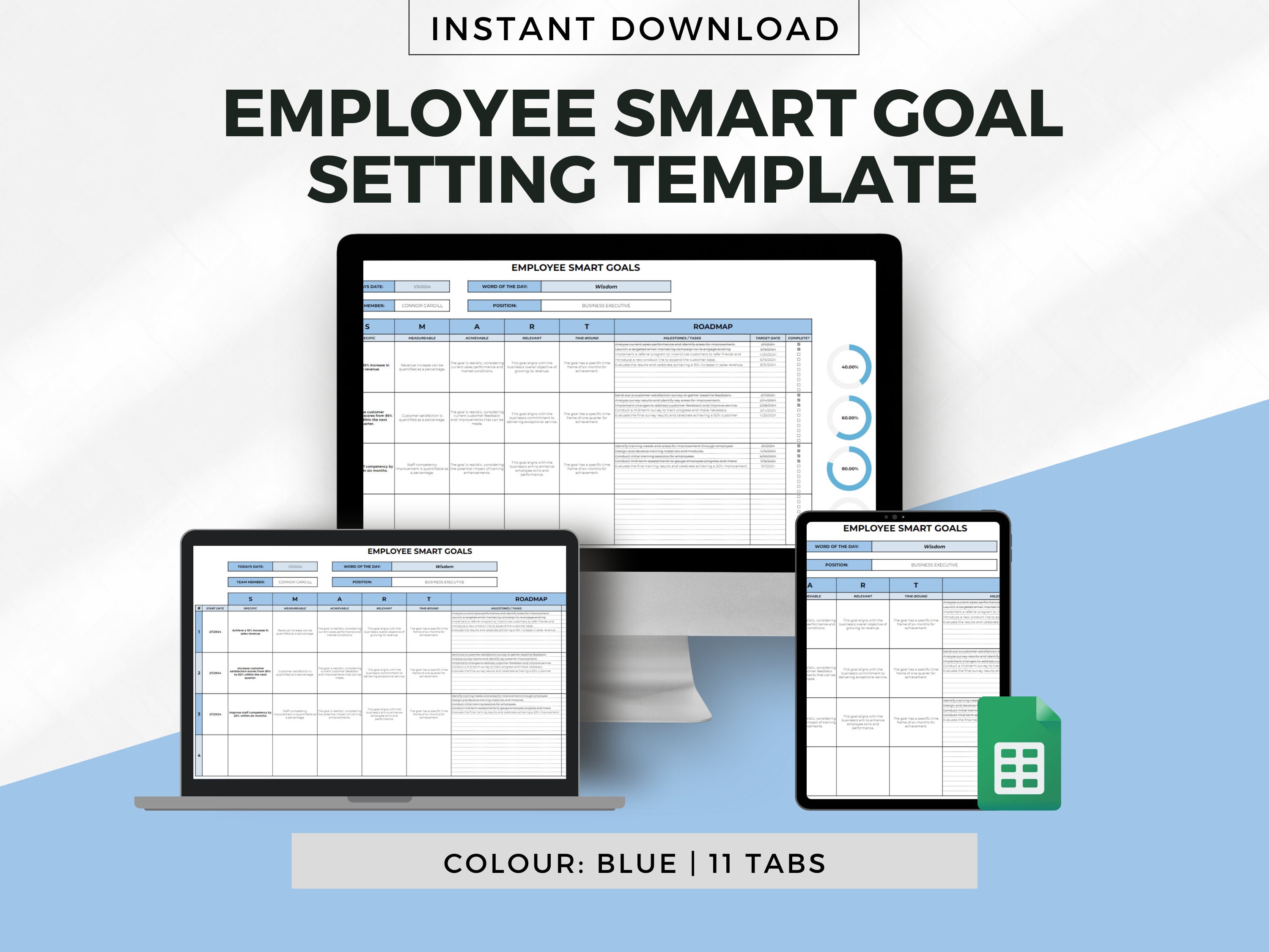 Employee Goal Setting Template for Google Sheets, SMART Goals, Small ...
