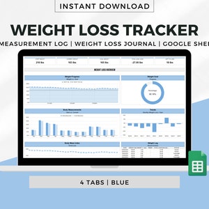 Weight Loss Tracker, Measurement Log, Weigh-in Chart, Weight Loss Log, Weight Loss Journal, Weight Loss Spreadsheet for Google Sheets