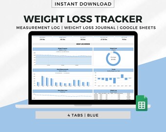 Weight Loss Tracker, Measurement Log, Weigh-in Chart, Weight Loss Log, Weight Loss Journal, Weight Loss Spreadsheet for Google Sheets