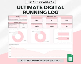 ULTIMATE Digital Running Log Spreadsheet Template for Google Sheets - Pink, Running Tracker, Running Log, Running Spreadsheet