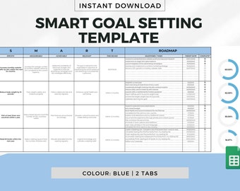 Modello di impostazione degli obiettivi SMART per Fogli Google: Blu, Pianificazione degli obiettivi, Obiettivi digitali, Obiettivi 2023, Tracker degli obiettivi, Cartella di lavoro degli obiettivi