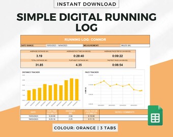 SIMPLE Digital Running Log Template for Google Sheets - Orange, Marathon Training Plan, Running Tracker, Running Spreadsheet