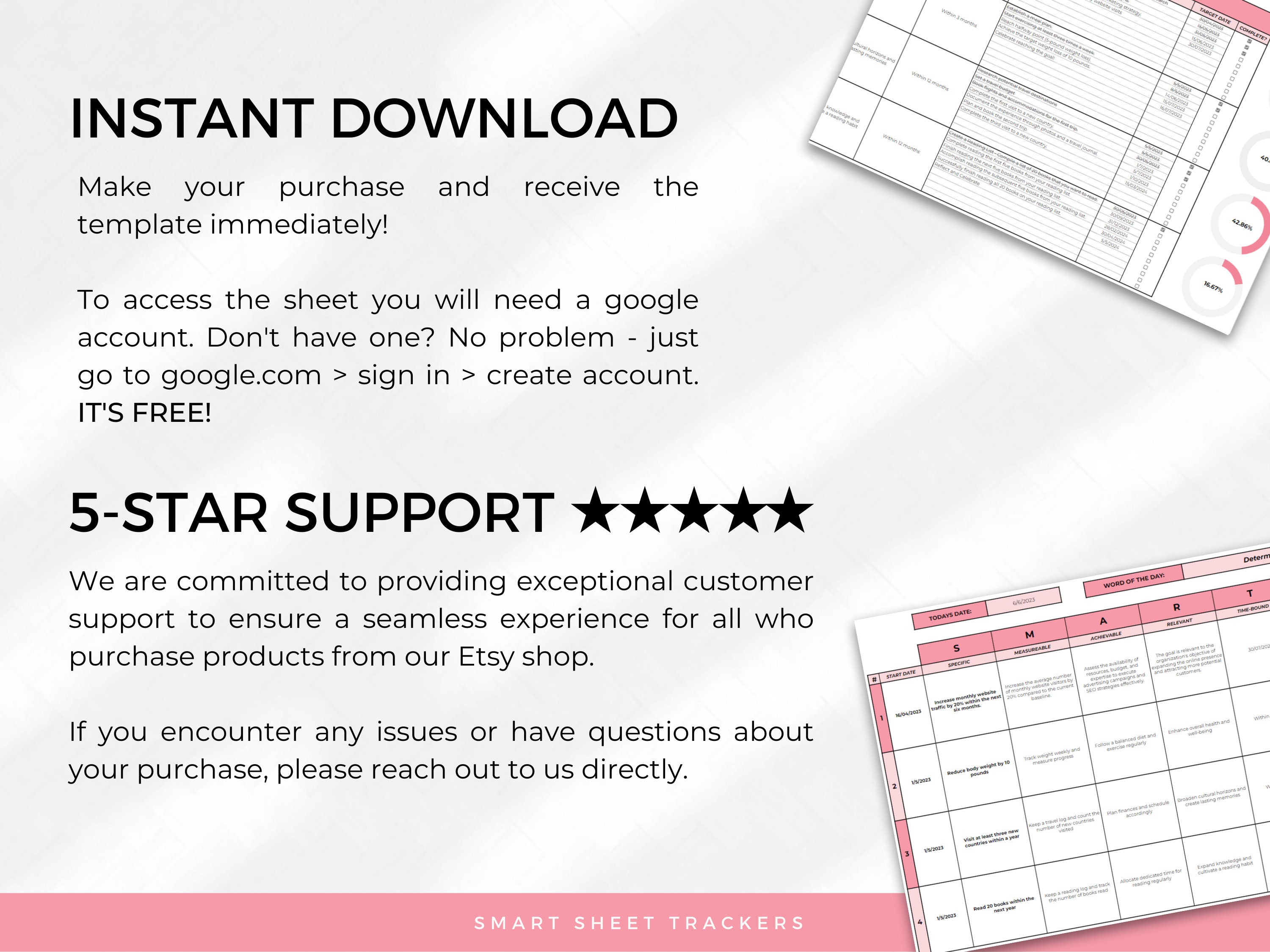 SMART Goal Setting Template for Google Sheets - Pink, Goal Planner ...