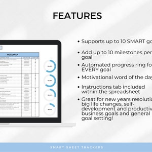 SMART Goal Setting Template for Google Sheets - Blue, Goal Planner ...