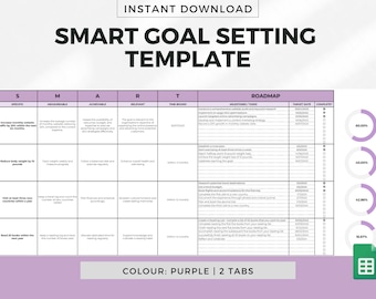 Modèle de définition d'objectifs SMART pour Google Sheets - Violet, Planificateur d'objectifs, Objectifs numériques, Objectifs 2023, Suivi d'objectifs, Cahier d'exercices d'objectifs