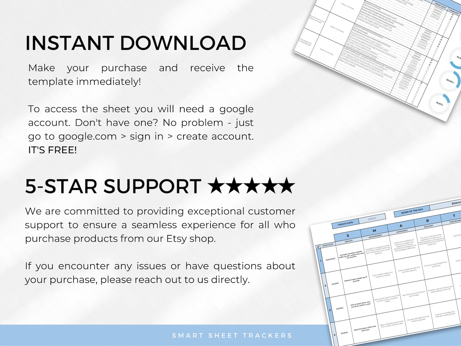 SMART Goal Setting Template for Google Sheets - Blue, Goal Planner ...