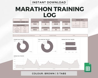 Marathon Trainingslogbuch für Google Sheets - Braun, Lauflogbuch, Marathon Trainingsvorlage, Lauflogbuch, Laufvorlage