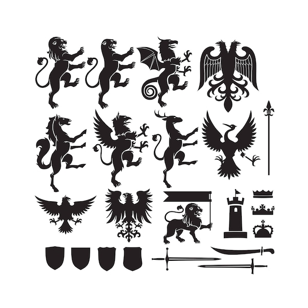 Middle Age Heraldry Flags Bundle, Glorious Kingdom Set, Editable Layered Cut Files SVG + Ai + EPS + JPeG + PNG + GiF Cricut Design files