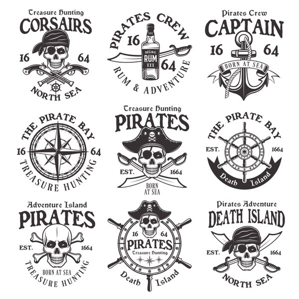 Corsairs Logo Bundle, Born At Sea, The Pirate Republic of Atlantic Ocean Cut File SVG + PNG + GiF + Ai + JPEG + EpS Cricut Design Space file