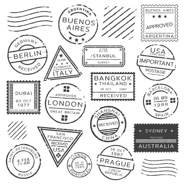 Global Postcard Stamps: A Collection from Around the World Editable Layered Cut File SVG + PNG + JPEG + Ai + EpS + GiF Cricut Design Space