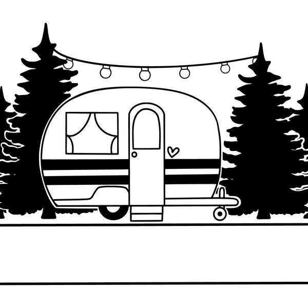 Happy Camper Caravan Vacation with Text Space, Cut Files SVG + PNG + JPEG + GiF Cricut Design Space file