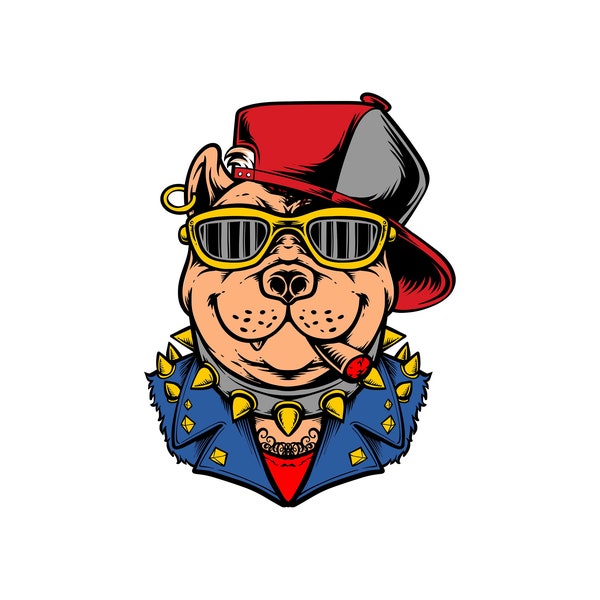 Gangster Dog Character Vector Illustration, Cricut Design Cut File SVG + PNG + Ai + Eps + Jpg Digital Download Image Files