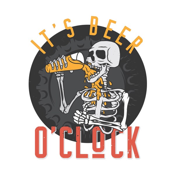 It's Beer O'Clock, Skeleton Drinking Beer, Editable Layered Cut Files SVG + PNG + Jpeg + GiF Cricut Design Space