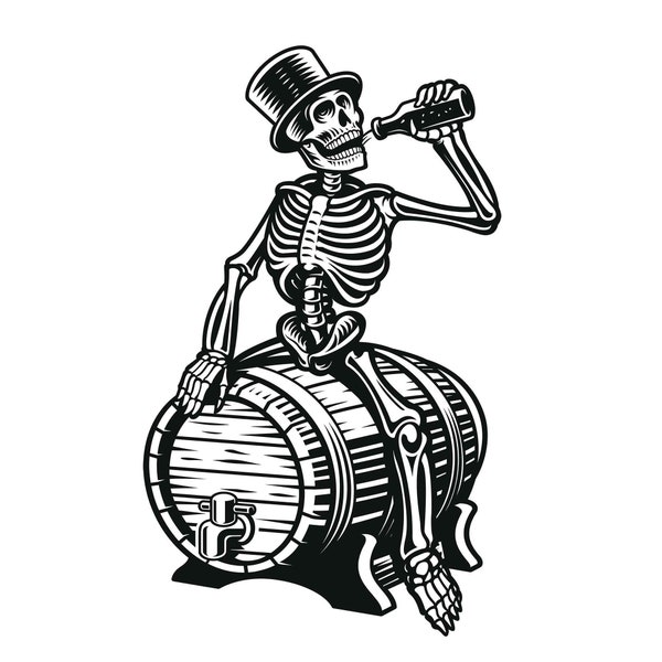 Skeleton Drinking Bottle Beer Sitting Barrel Cut Files Layered SVG + PNG + GiF + Jpeg + GiF Cricut Design Space