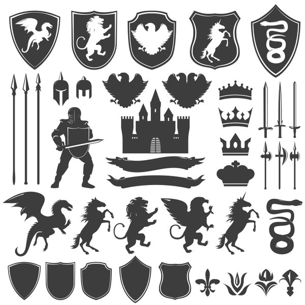 Knight Middle Age Life Bundle, Glorious Kingdom Set, Editable Layered Cut Files SVG + Ai + EPS + JPEG Cricut Design Space files