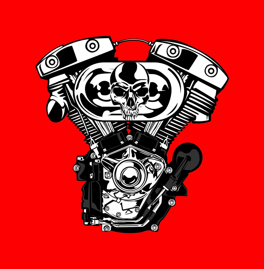 Silver Skull Motorcycle Engine, Born to Ride, Editable Layered Cut File ...