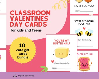 Classroom Valentines Cards | Cute Kids Gift Tags (Digital Download)