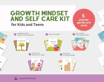 Growth Mindset & Self Care Kit: Emotions Flash Cards, Routine Planner (PDF)