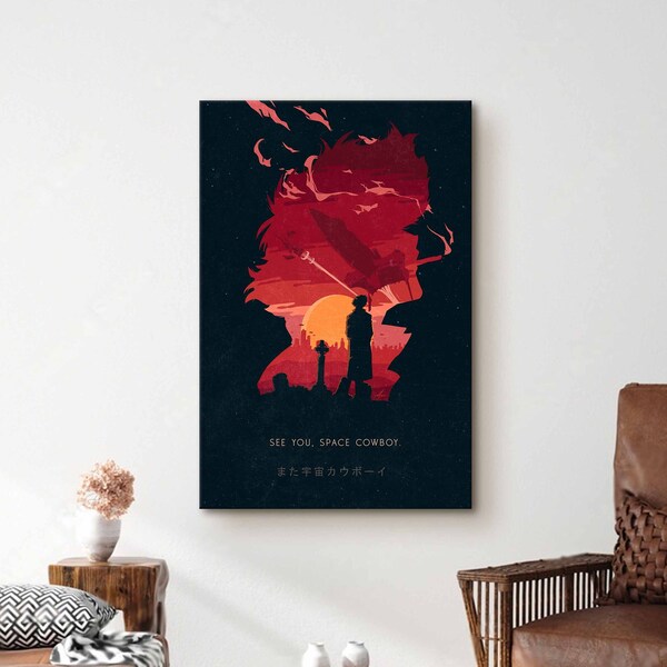 Cowboy Bebop Poster, 1998 Cowboy Movie Canvas, Retro Cowboy Films, Anime Poster, Minimalist Art, Midcentury Art, Anime Fan Gift, Rare Gift