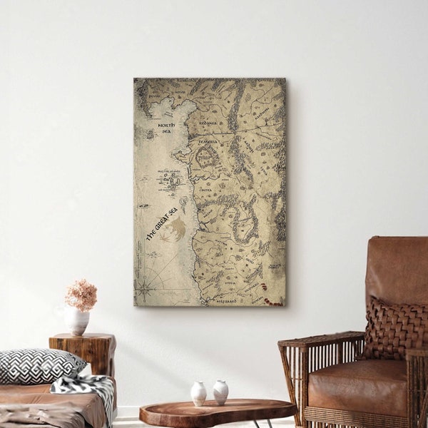 The Witcher World Map Canvas, Northern Kingdoms Wall Art, Continent Poster, Blood of Elves Map Canvas, Game Poster Gift, Gamer Home Decor