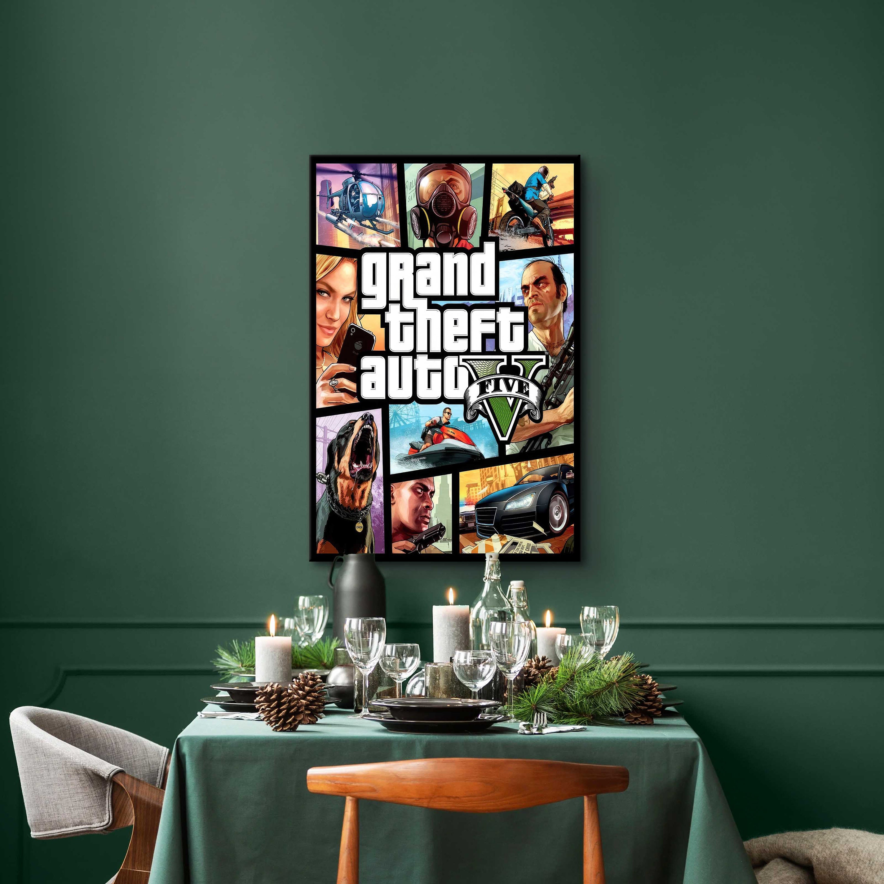 GTA V Poster, GTA V Banner Print, GTA V Canvas, Game Room Decor, Game