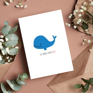 Printable Get Well Soon Card Whale, instant download, 4x6 inches, birthday card to download