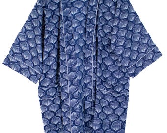 Handmade Indigo Block Print Cotton Kimono Robe | Bohemian Lounge Wear
