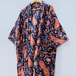 Boho Cotton Kimono Robe: Paisley Floral Print Loungewear