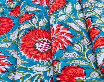 Red Floral Block Print Cotton Fabric | Indian Quilting, Apparel