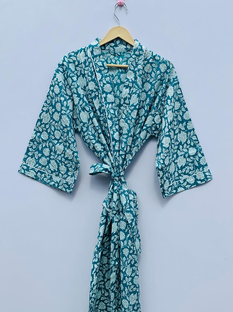 Cooling Robe Lightweight Cotton Kimono Robe | Summer Dressing Gown | Floral Beach ...