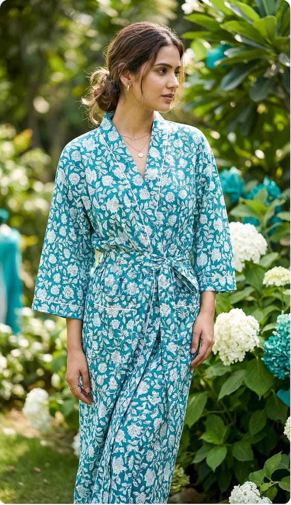 lightweight summer dressing gown Lightweight Cotton Kimono Robe | Summer Dressing Gown | Floral Beach Cover Up | Boho Bridesmaid Gift