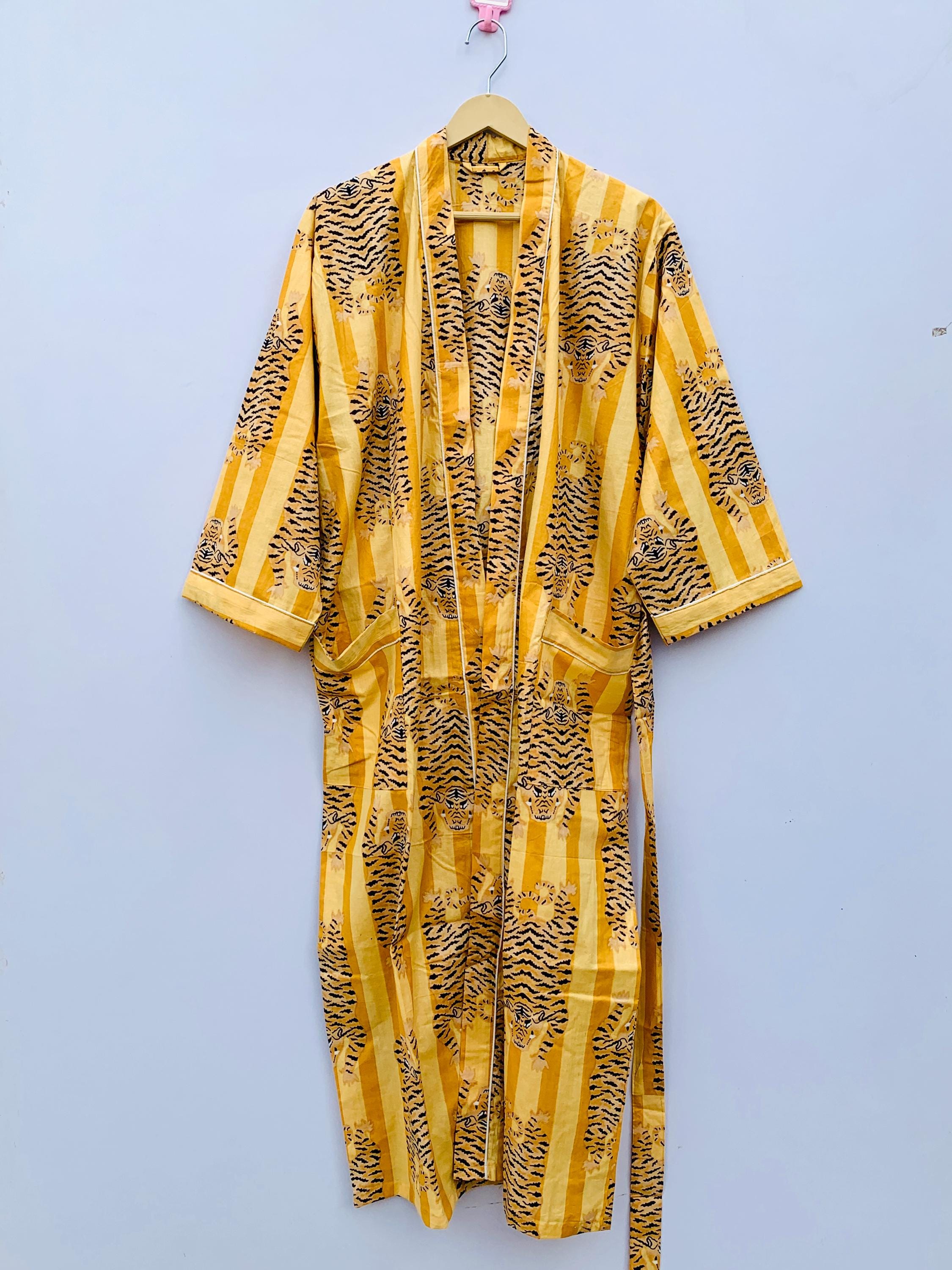 Colorful Cotton Tiger Print Robes – Handmade Kimono-style Loungewear in ...
