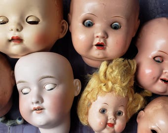 Multi-listing of creepy doll heads antique and vintage spares repair