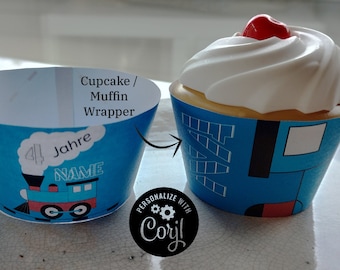 Train Theme Party – Cupcake / Muffin Wrapper – Instant Download - Train Muffin / Cupcake Wrapper